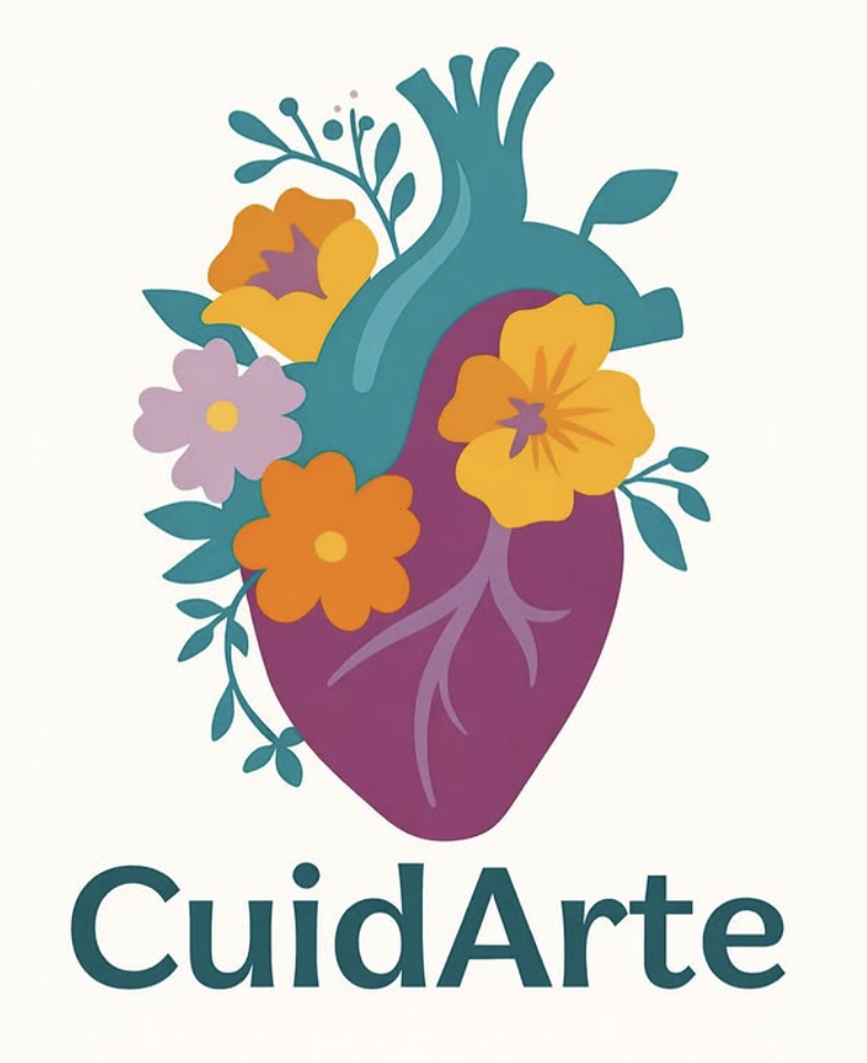 Logo de CuidArte: un corazón anatómico rodeado de flores